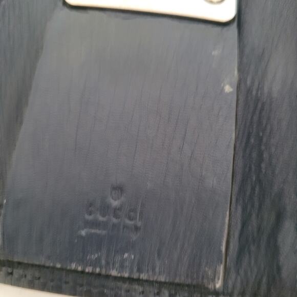 Gucci Logo Key Holder Wallet Case Leather Small Unisex Black Trifold Striped - Picture 7 of 12